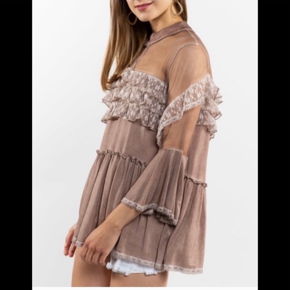 One left! Host pick POL cocoa ruffled babydoll top - Picture 2 of 10
